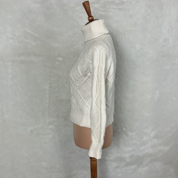 Nili Lotan Lela Ivory 100% Cashmere Cropped Cable Knit Turtleneck Sweater S - Picture 2 of 7